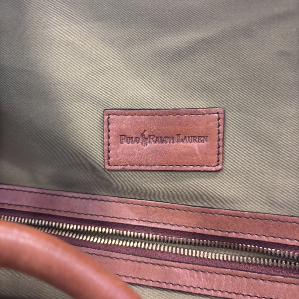 Polo Ralph Lauren Duffle Bag Safari XL Tan Cognac Canvas Leather  (23.5x10x10) - Picture 6 of 12